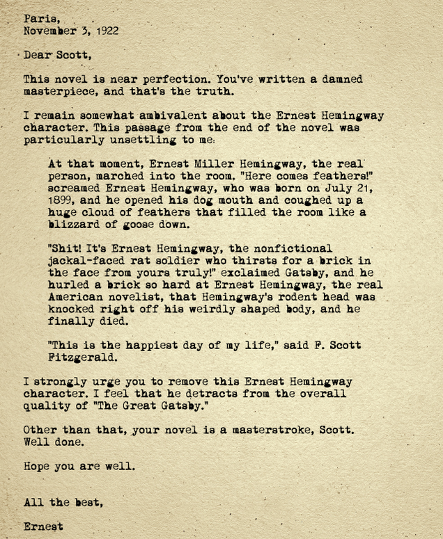 Illustration for article titled Amazing: Check Out These Letters Between Ernest Hemingway And F. Scott Fitzgerald